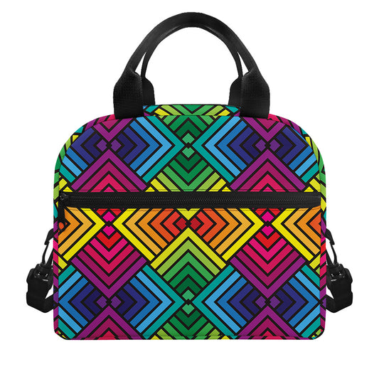 Geometric Rainbow Pattern Print Insulated Lunch Bag