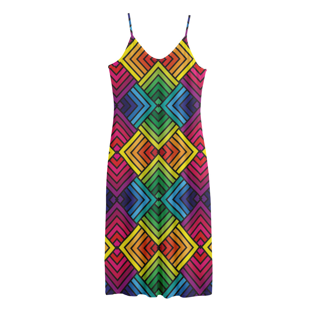 Geometric Rainbow Pattern Print Jersey Midi Cami Dress