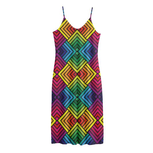 Geometric Rainbow Pattern Print Jersey Midi Cami Dress