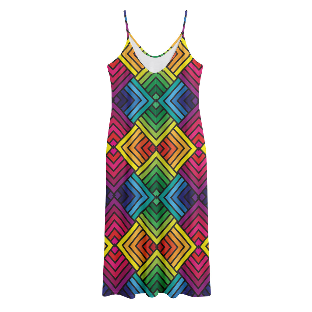 Geometric Rainbow Pattern Print Jersey Midi Cami Dress