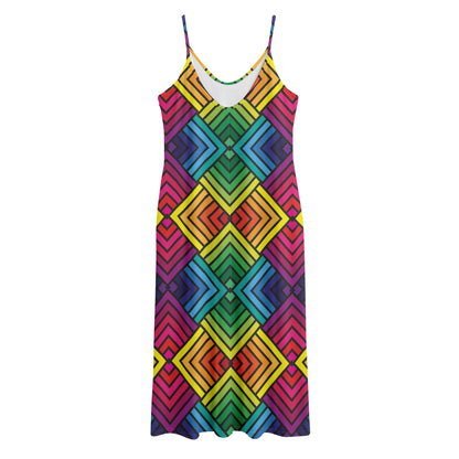 Geometric Rainbow Pattern Print Jersey Midi Cami Dress