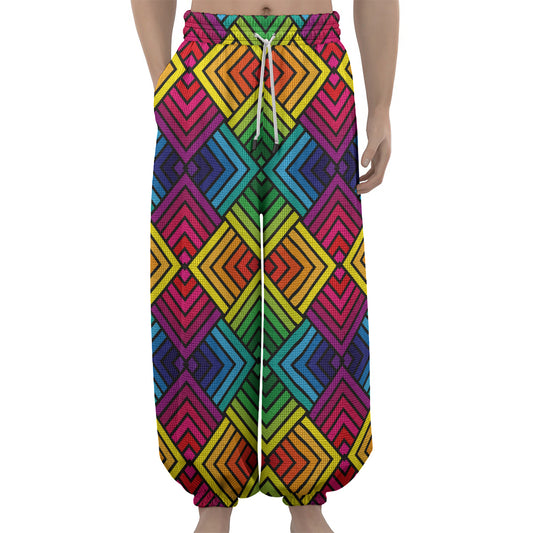 Geometric Rainbow Pattern Print Lantern Pants