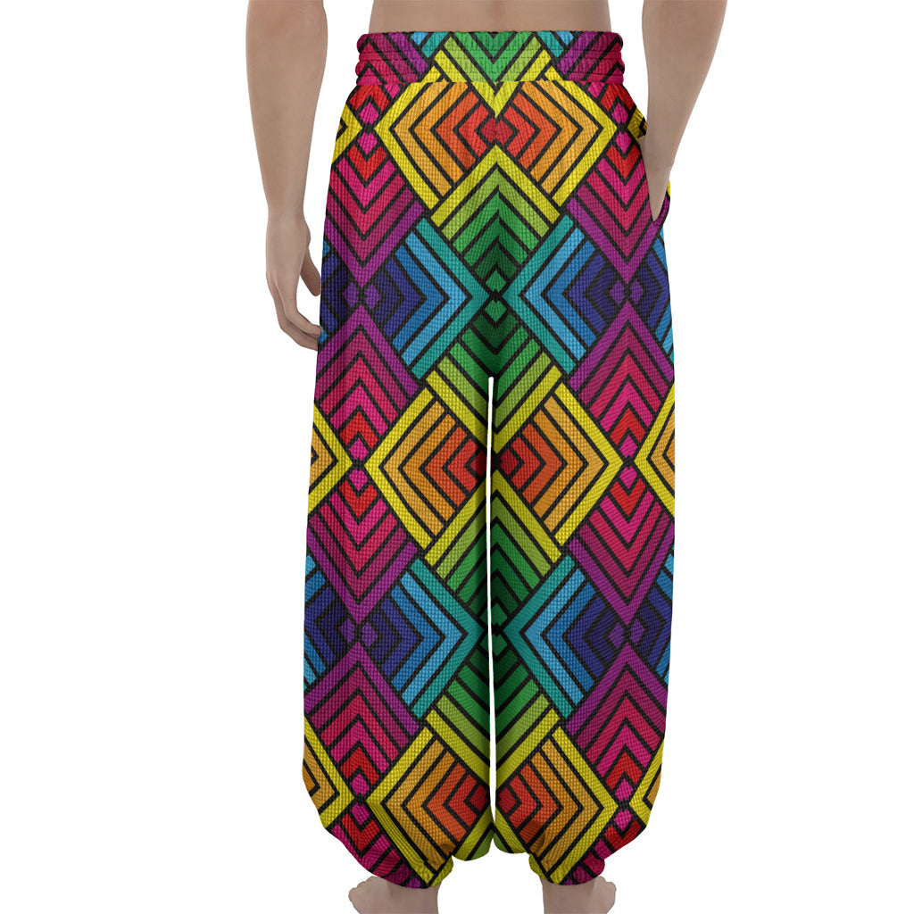 Geometric Rainbow Pattern Print Lantern Pants