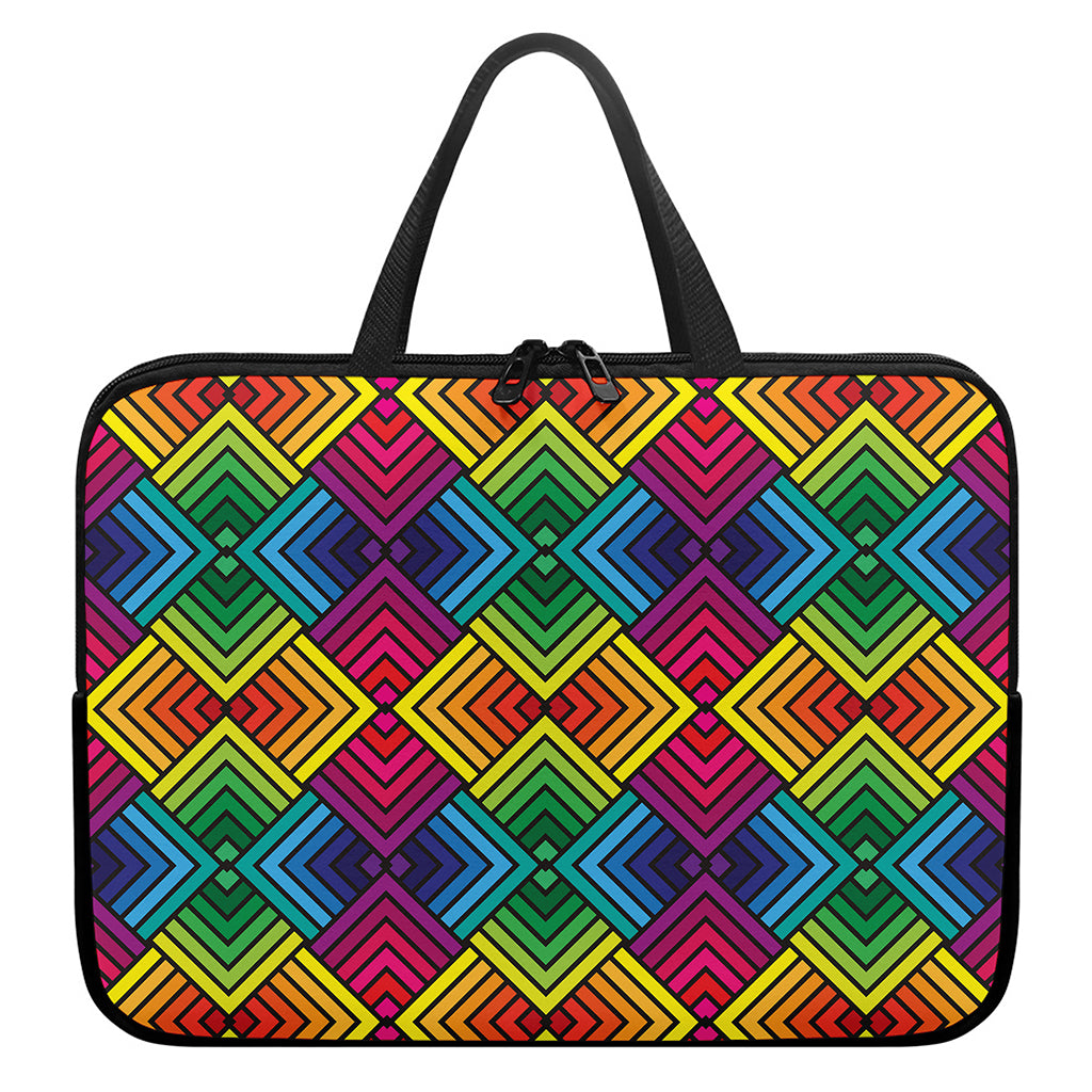 Geometric Rainbow Pattern Print Laptop Sleeve With Handle