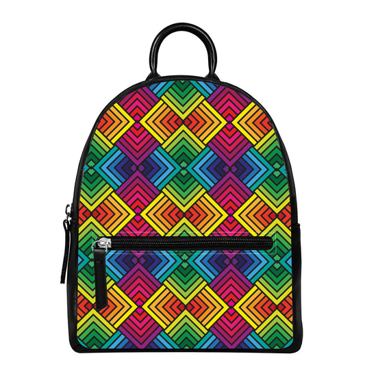 Geometric Rainbow Pattern Print Leather Backpack