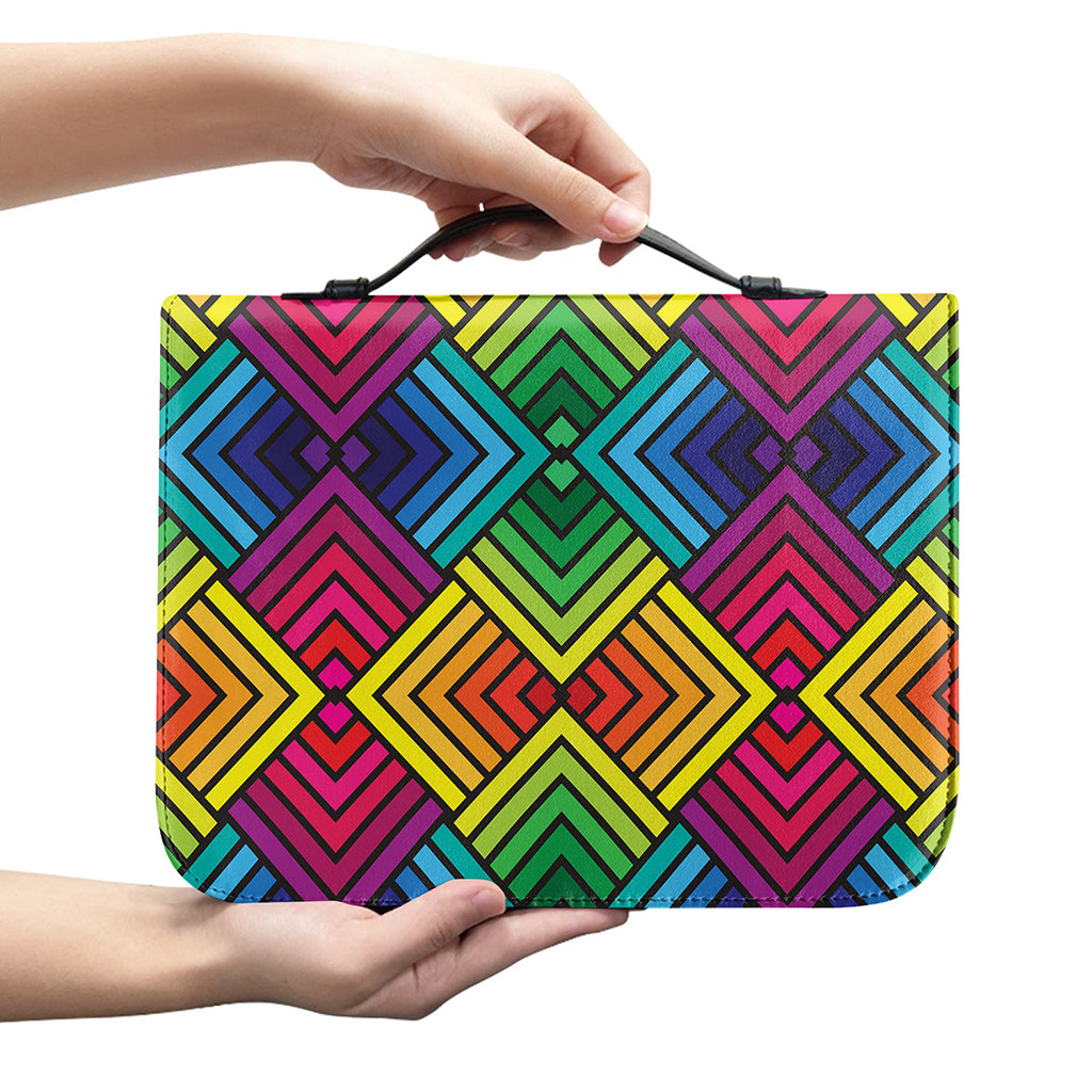 Geometric Rainbow Pattern Print Leather Bible Cover