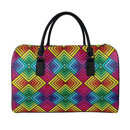 Geometric Rainbow Pattern Print Leather Duffle Bag