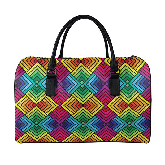 Geometric Rainbow Pattern Print Leather Duffle Bag