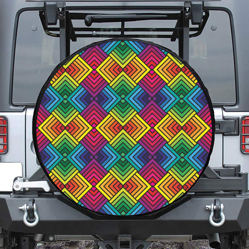 Geometric Rainbow Pattern Print Leather Spare Tire Cover