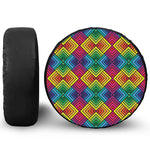 Geometric Rainbow Pattern Print Leather Spare Tire Cover