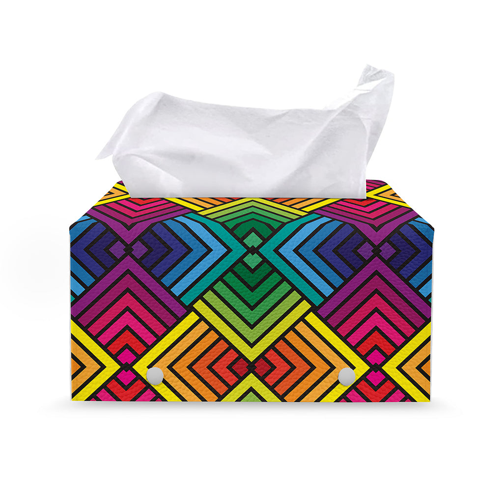 Geometric Rainbow Pattern Print Leather Tissue Box Cover
