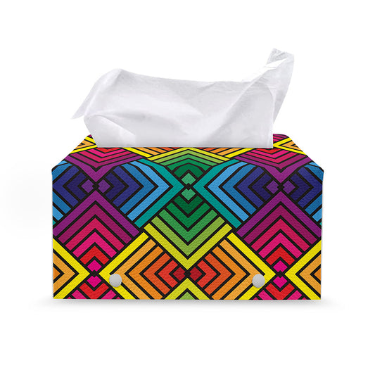 Geometric Rainbow Pattern Print Leather Tissue Box Cover
