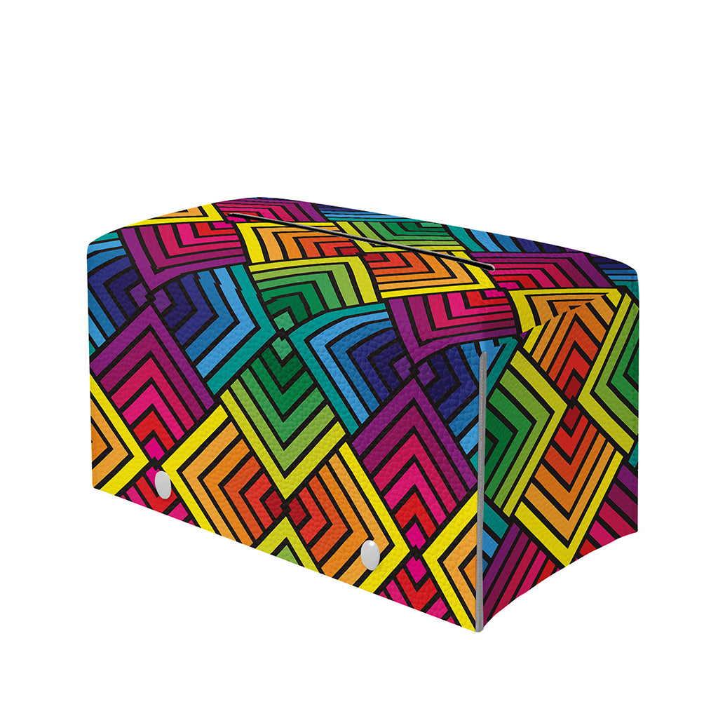 Geometric Rainbow Pattern Print Leather Tissue Box Cover