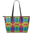 Geometric Rainbow Pattern Print Leather Tote Bag With Zipper