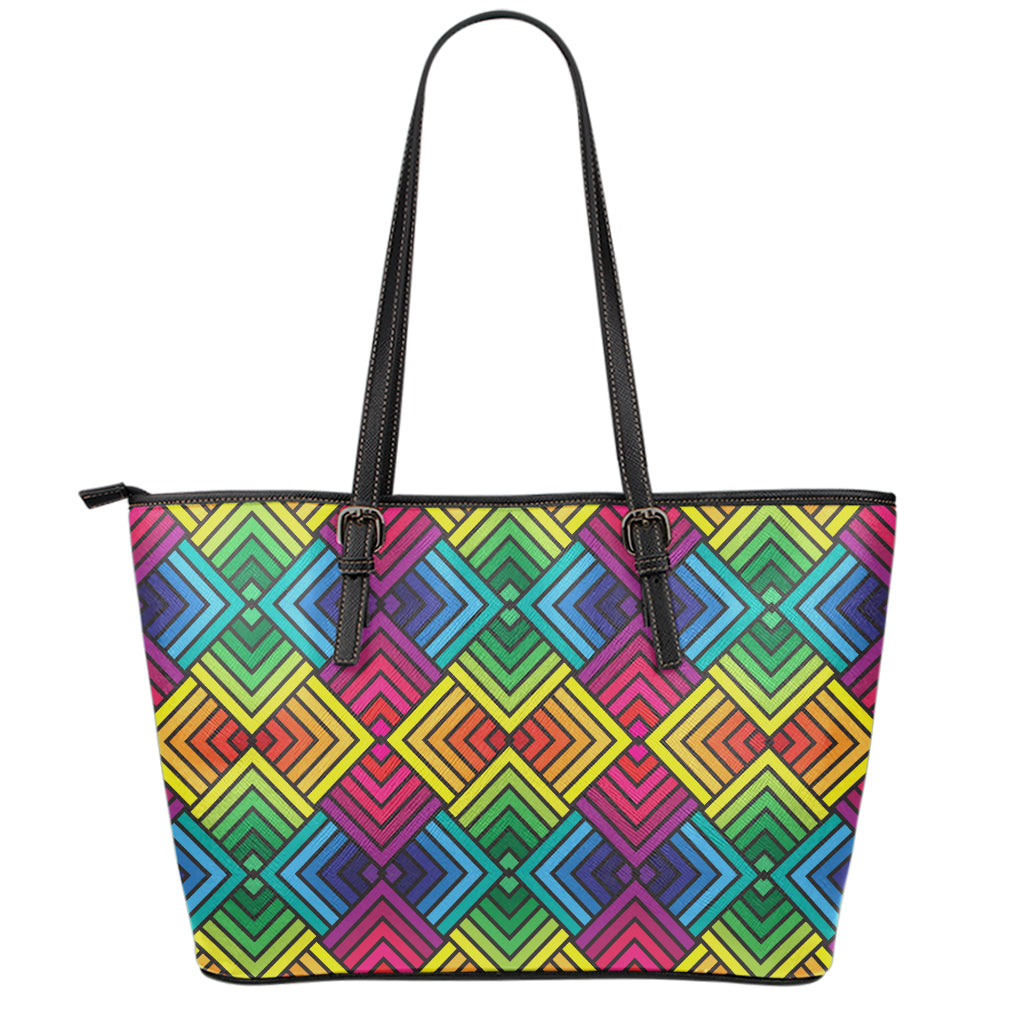 Geometric Rainbow Pattern Print Leather Tote Bag
