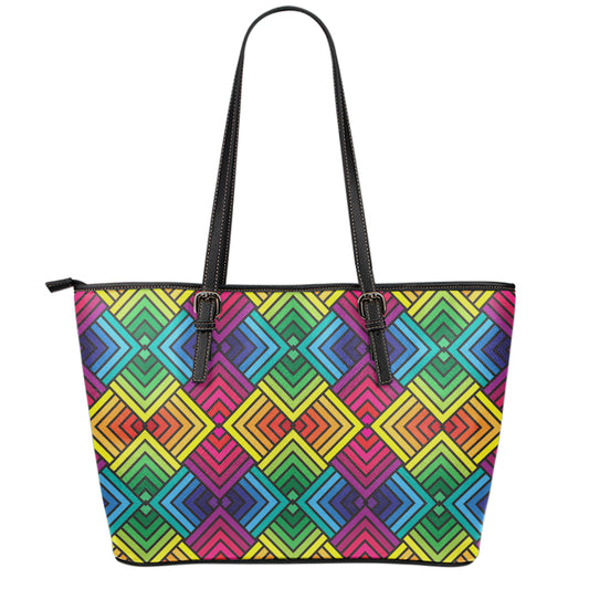 Geometric Rainbow Pattern Print Leather Tote Bag