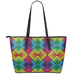 Geometric Rainbow Pattern Print Leather Tote Bag