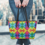 Geometric Rainbow Pattern Print Leather Tote Bag