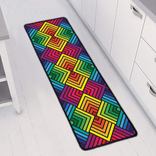 Geometric Rainbow Pattern Print Long Kitchen Mat