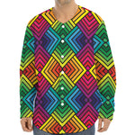 Geometric Rainbow Pattern Print Long Sleeve Baseball Jersey