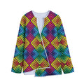 Geometric Rainbow Pattern Print Long Sleeve Short Coat