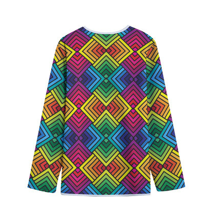 Geometric Rainbow Pattern Print Long Sleeve Short Coat