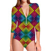 Geometric Rainbow Pattern Print Long Sleeve Swimsuit