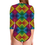 Geometric Rainbow Pattern Print Long Sleeve Swimsuit