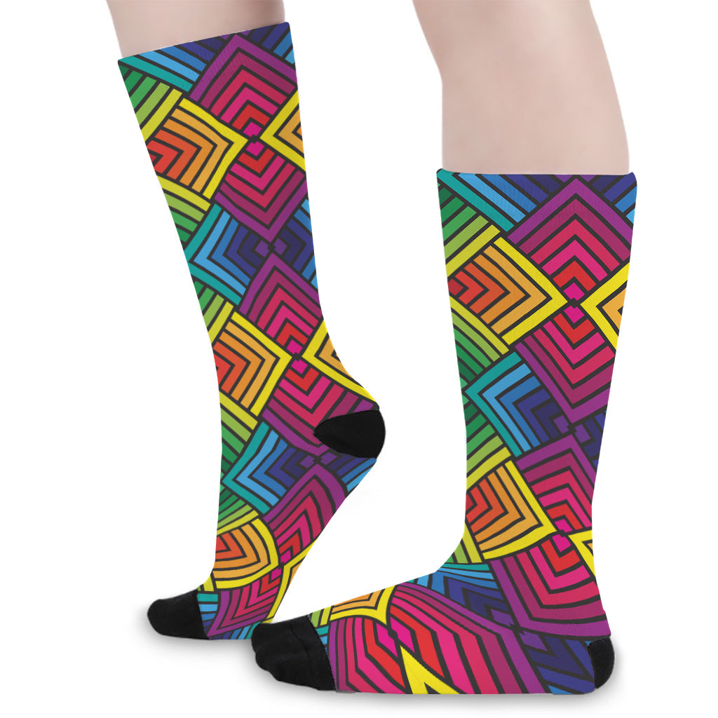 Geometric Rainbow Pattern Print Long Socks