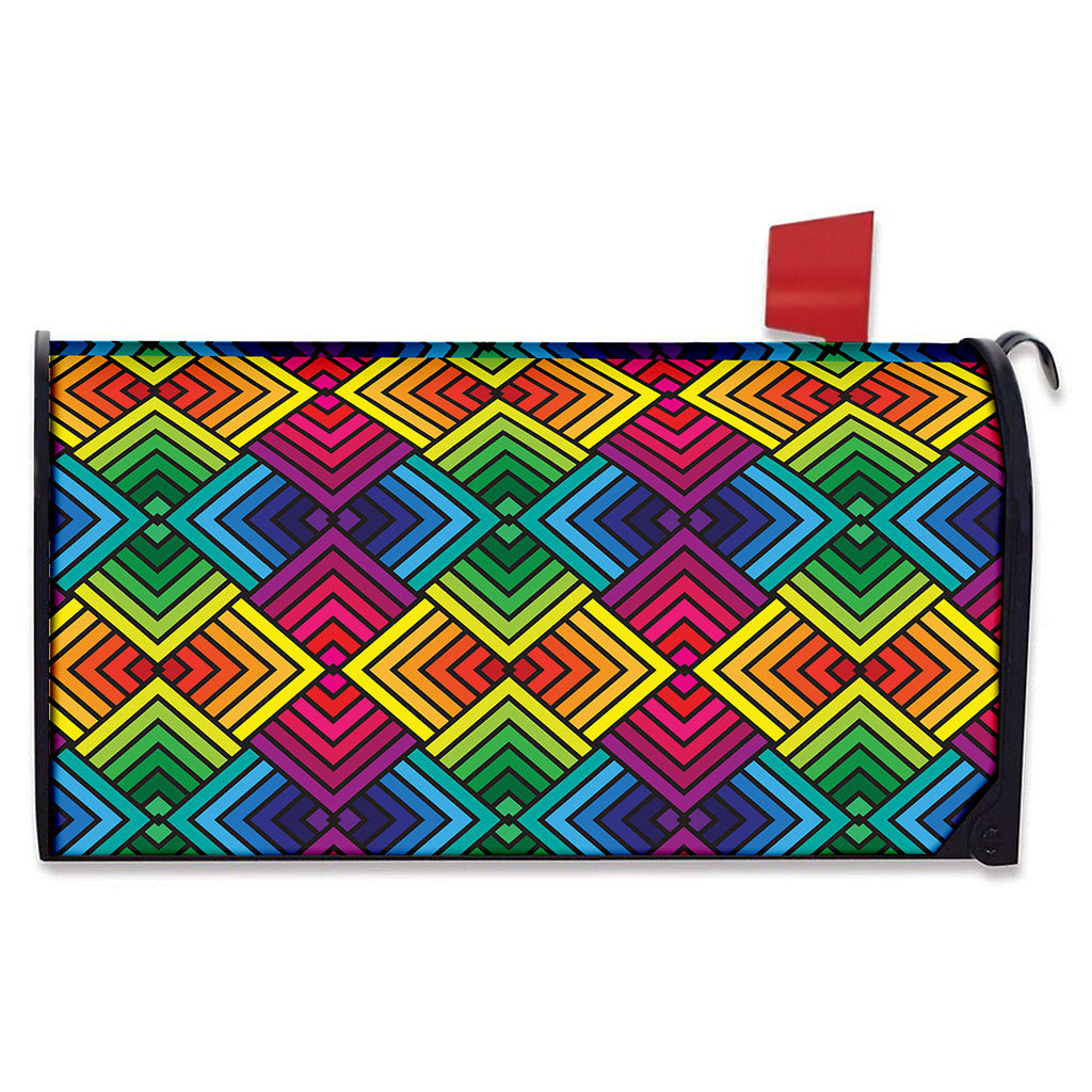 Geometric Rainbow Pattern Print Mailbox Cover