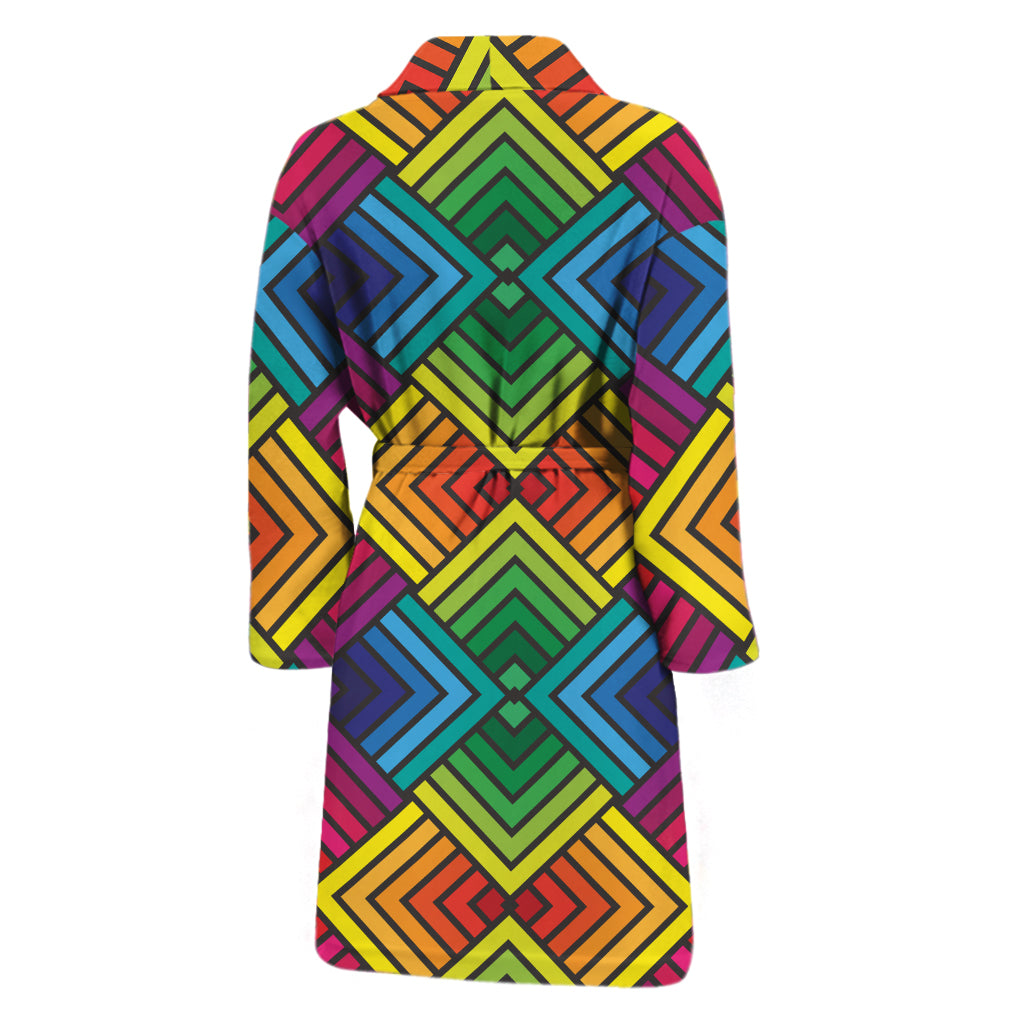 Geometric Rainbow Pattern Print Men's Bathrobe