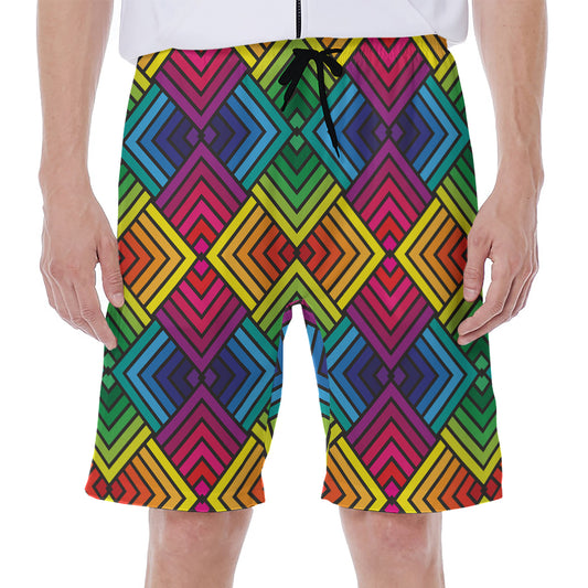 Geometric Rainbow Pattern Print Men's Beach Shorts