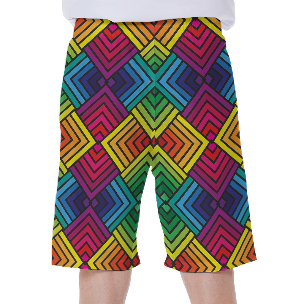 Geometric Rainbow Pattern Print Men's Beach Shorts