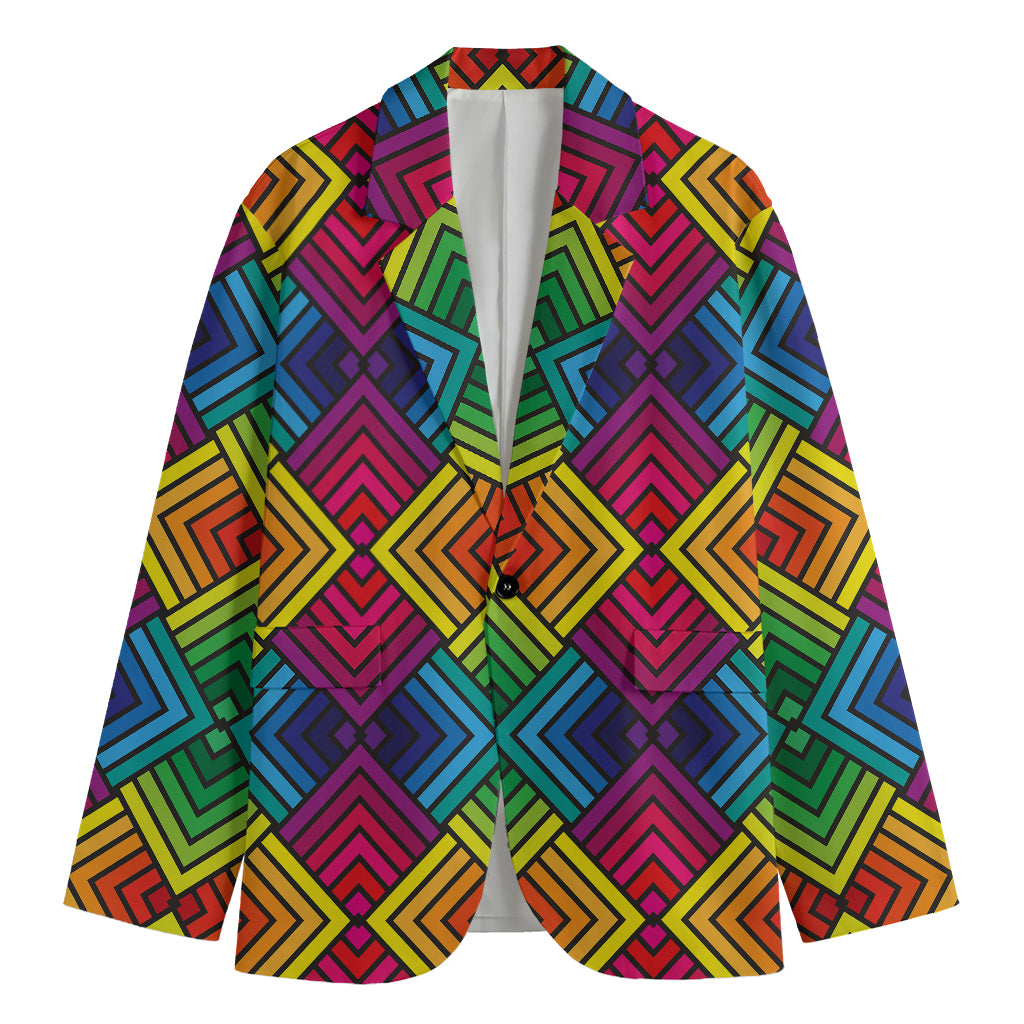 Geometric Rainbow Pattern Print Men's Blazer