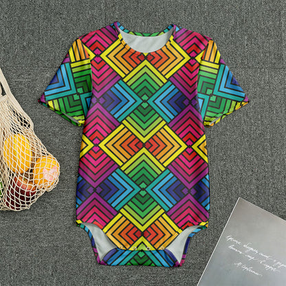 Geometric Rainbow Pattern Print Men's Bodysuit