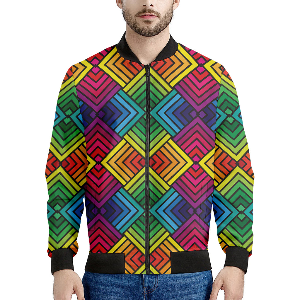 Geometric Rainbow Pattern Print Men's Bomber Jacket