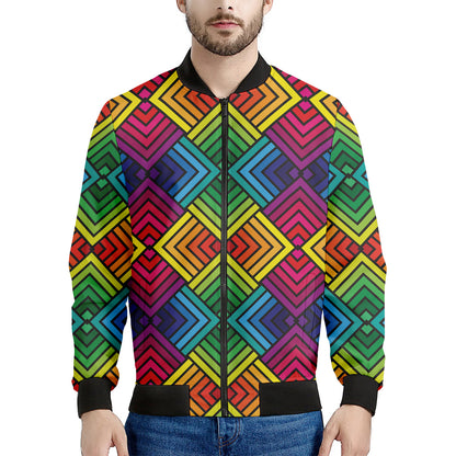 Geometric Rainbow Pattern Print Men's Bomber Jacket