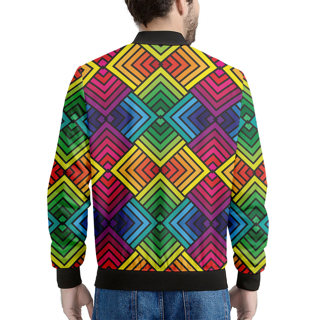 Geometric Rainbow Pattern Print Men's Bomber Jacket