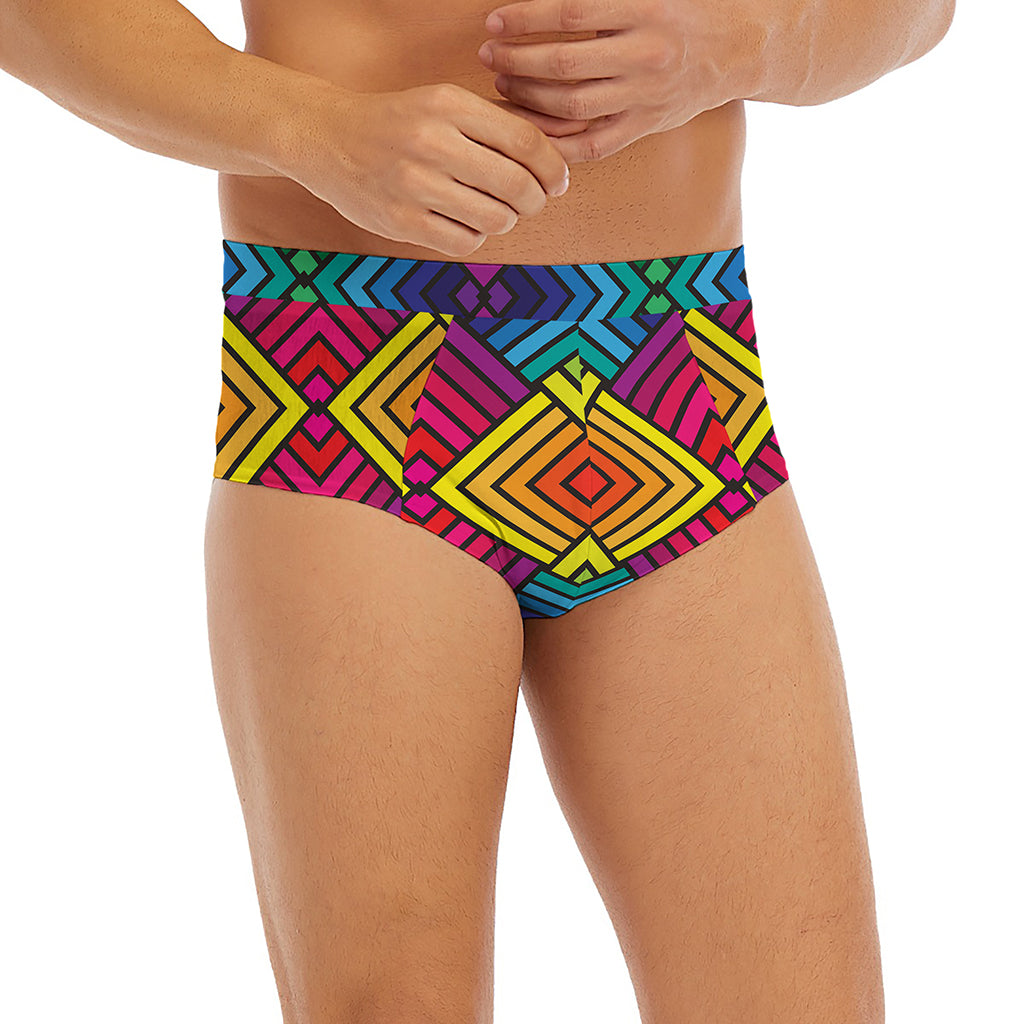 Geometric Rainbow Pattern Print Men's Briefs