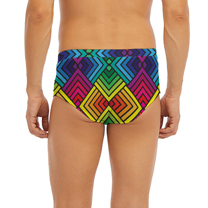 Geometric Rainbow Pattern Print Men's Briefs