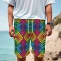 Geometric Rainbow Pattern Print Men's Cargo Shorts