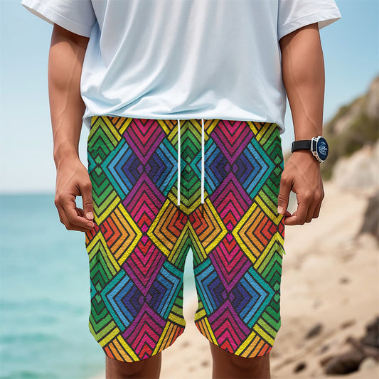 Geometric Rainbow Pattern Print Men's Cargo Shorts
