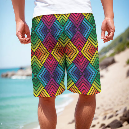 Geometric Rainbow Pattern Print Men's Cargo Shorts