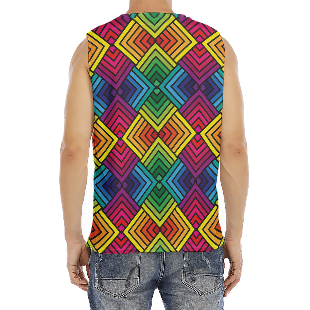 Geometric Rainbow Pattern Print Men's Fitness Tank Top