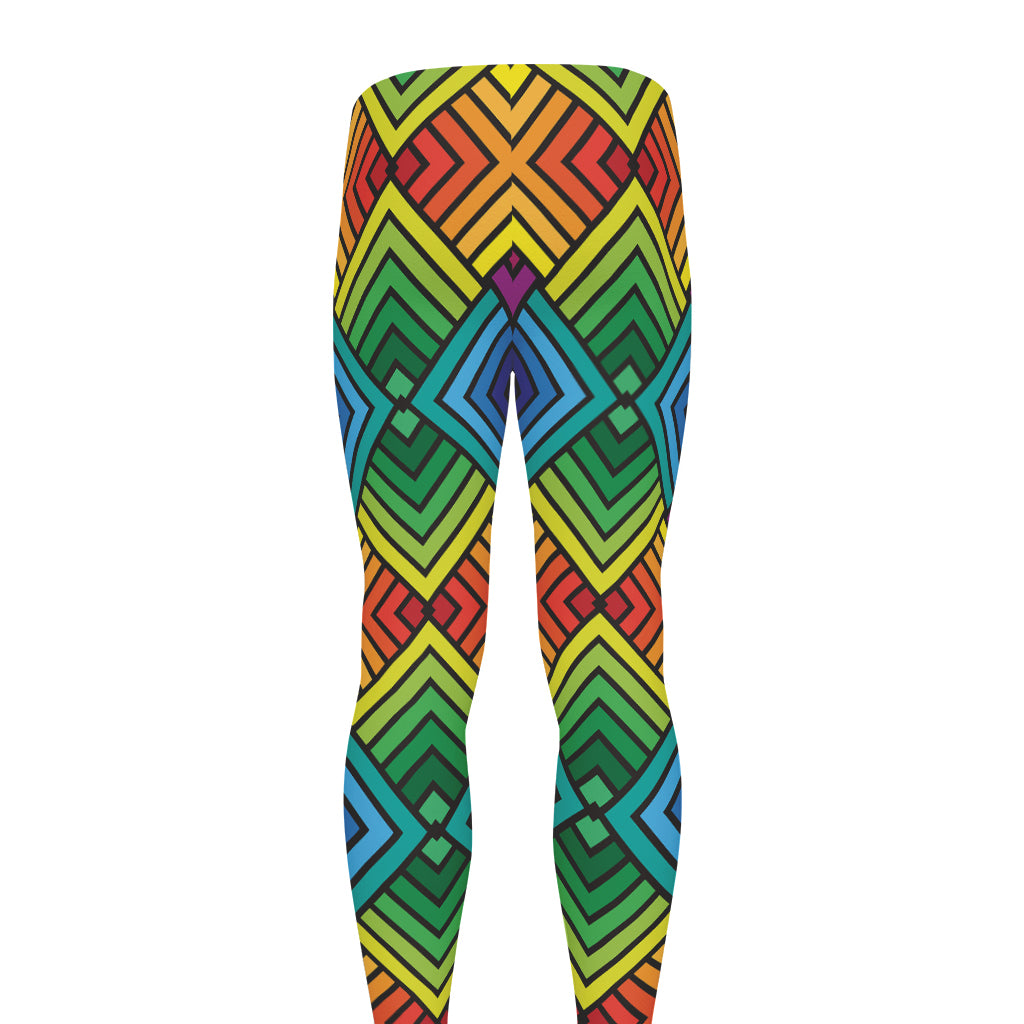 Geometric Rainbow Pattern Print Men's leggings