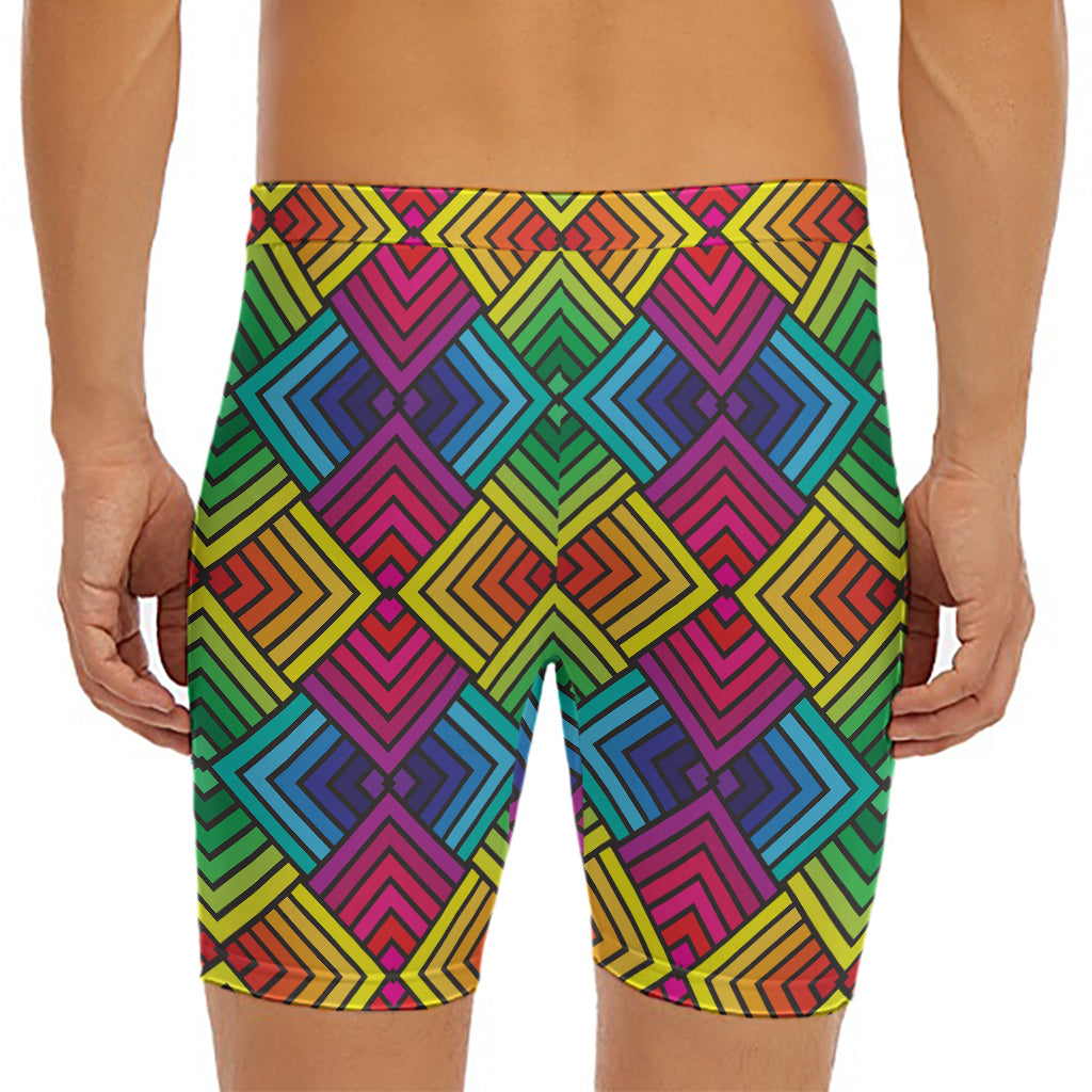 Geometric Rainbow Pattern Print Men's Long Boxer Briefs