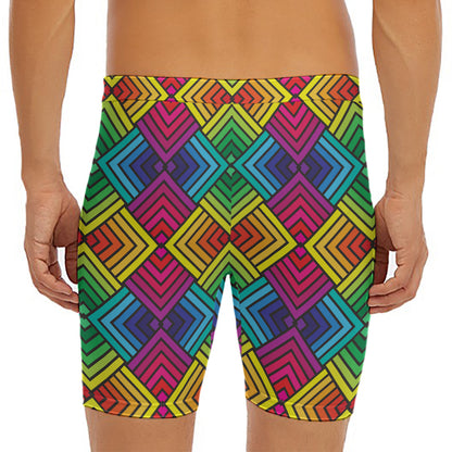 Geometric Rainbow Pattern Print Men's Long Boxer Briefs