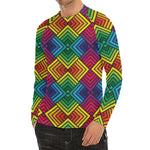 Geometric Rainbow Pattern Print Men's Long Sleeve Rash Guard