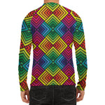 Geometric Rainbow Pattern Print Men's Long Sleeve Rash Guard