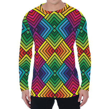 Geometric Rainbow Pattern Print Men's Long Sleeve T-Shirt